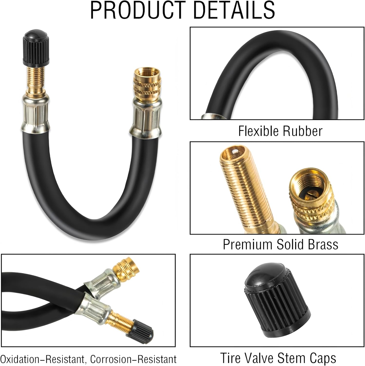 3PCS Valve Stem Extenders,Flexible Tire Stem Extension,Rubber Valve Stem Extensions,Tire Valve Extender,Universal Tire Valve Extension for RV, Truck, Car, Motorcycle, Bike Tire Inflator Hose Extender