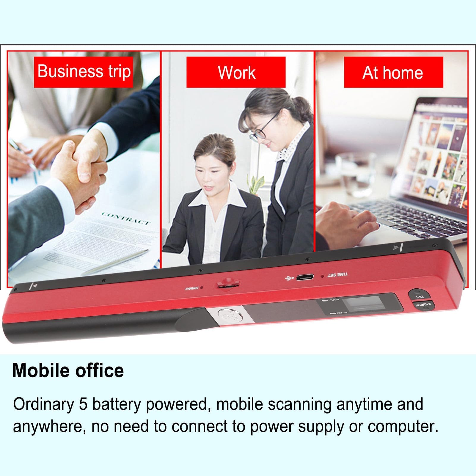 Scanner Portatile Scanner Fotografico 900 DPI Scanner per Documenti A4 Portatile per Foto Aziendali, Ricevute, Libri, Selezione Formato JPEG/PDF (rosso)