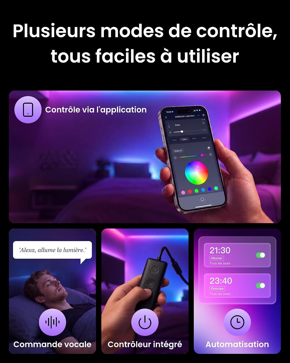 Les différents modes de commande des barres SwitchBot : application, voix, contrôleur et programmation