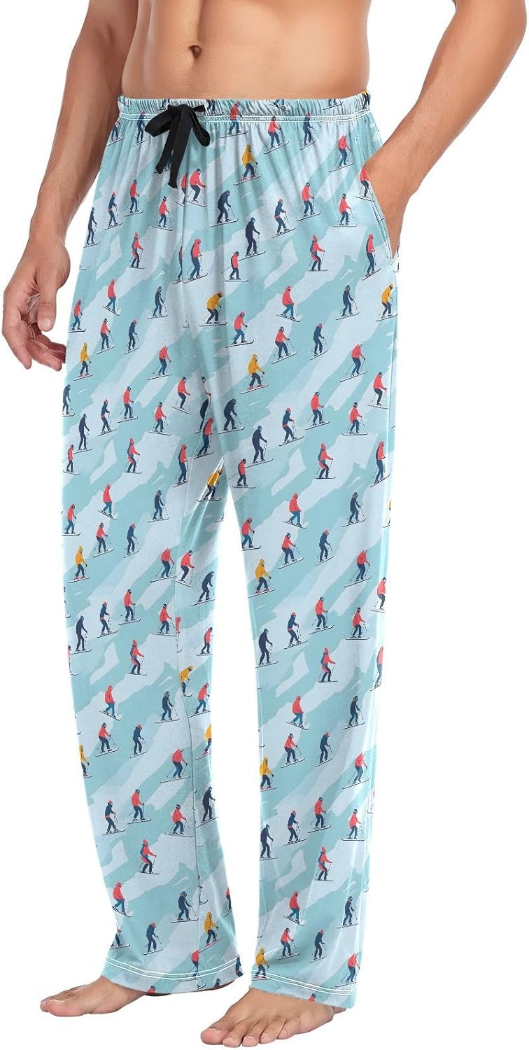 ALAZA Skiers Winter Sport Blue Men's Pajama Pants Lounge Pants Sleep Pajama Pant Bottoms - Image 5