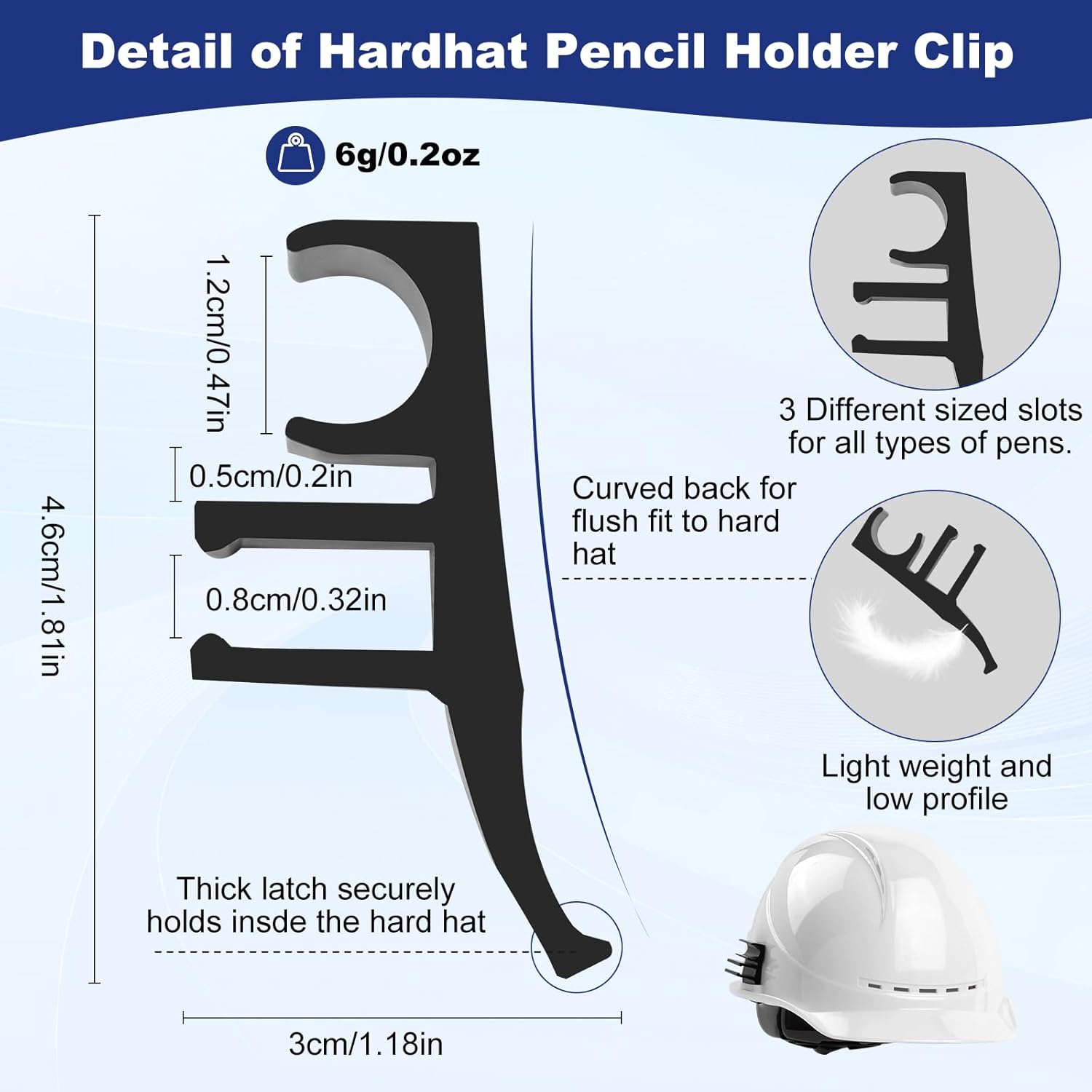 Hard Hat Accessory Clip Kit：3Pcs Pencil & Marker Holder Clip & 1Pcs Safety Glasses Clip Holder,No-Drill Hard Hat Clips On Tool Organizer for Standard Industrial Construction Helmet Slot
