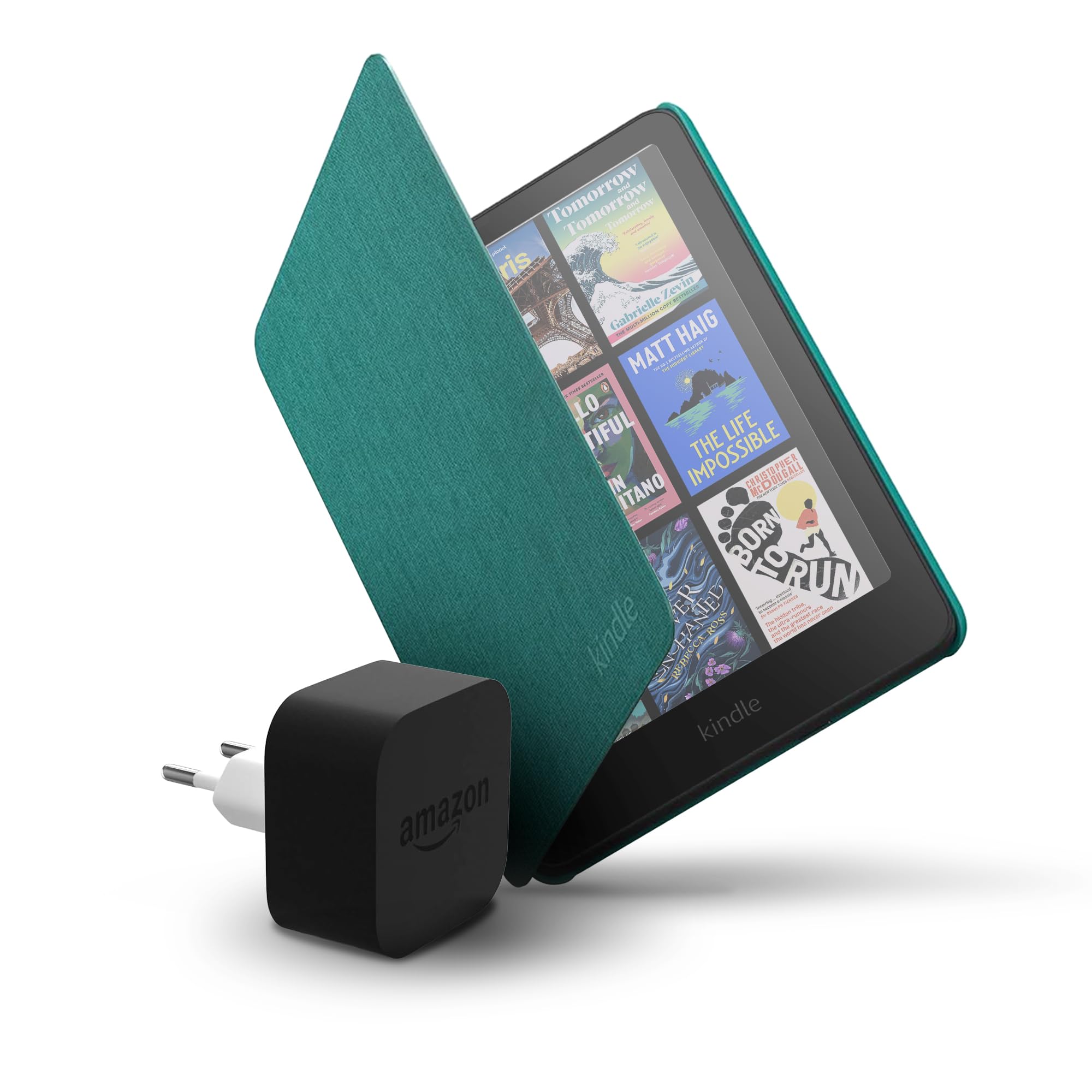 Amazon Kindle Colorsoft 16 GB + Custodia in tessuto verde giada + Caricatore da 9 W