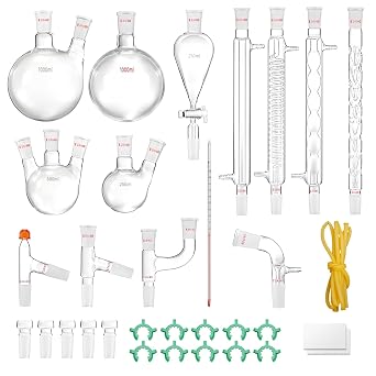 Lab Distillation Kit, 32PCS Laboratory Glassware Kit with 24, 40 Joint,1000ml Essential Oil Distillation Apparatus Kit for Distillations Separation Purification Synthe
