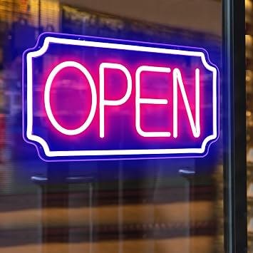 Open Signs for Business, Light Up LED Neon Open Sign for Business Window Storefront, Lighted Open Lights for Retail Bar Cafe Bakeries Barber, Eletric Powered 16 in