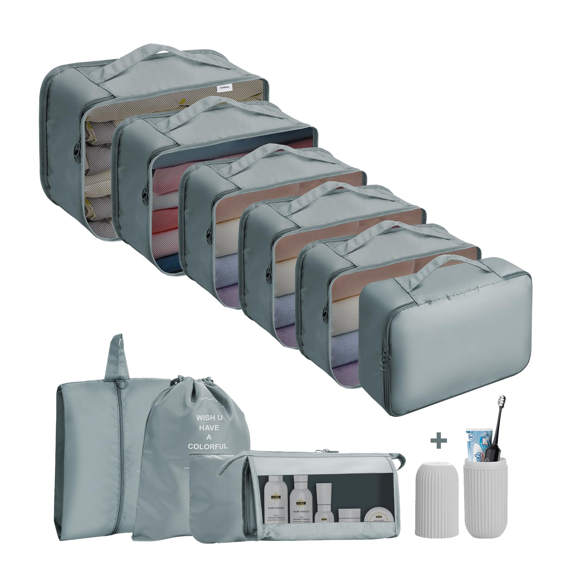 Jsdoin Packing Cubes for Suitcase,11 PCS Travel Luggage Packing Cubes for Backpack, Waterproof Essentials Suitcase Organiser Bags, Travel Accessories (Grey)