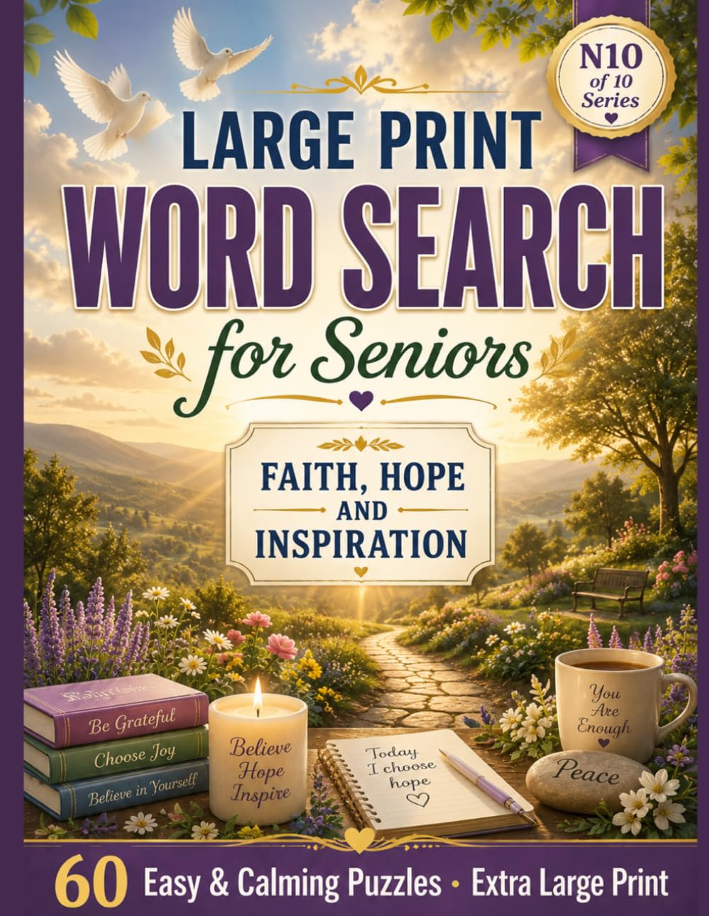 Large Print Word Search for Seniors: Faith, Hope & Inspiration: 60 Easy & Calming Large-Print Puzzles — Virtues, Blessings, Words of Comfort, Gratitude, Kindness & Hope