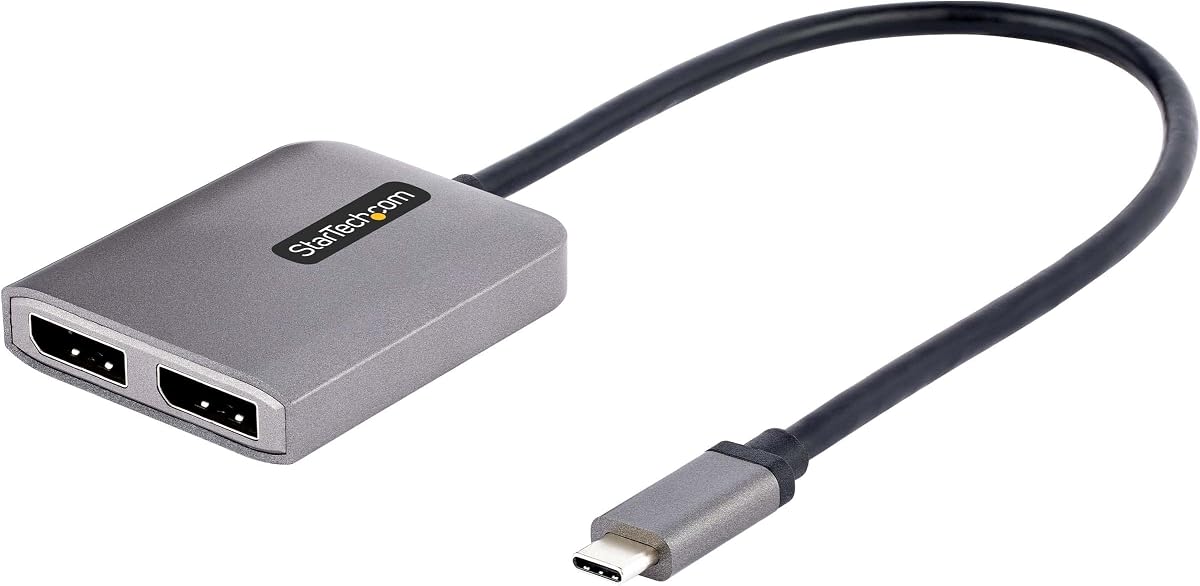 Hub MST multimonitor USB-C StarTech, DP dual 5K 60 Hz, HDR, solo Windows | Extensor de pantalla para computadora portátil, Dual 5K 60Hz, DSC, audio de 2 canales, HDCP 2.2, cable incorporado extralargo, solo Windows