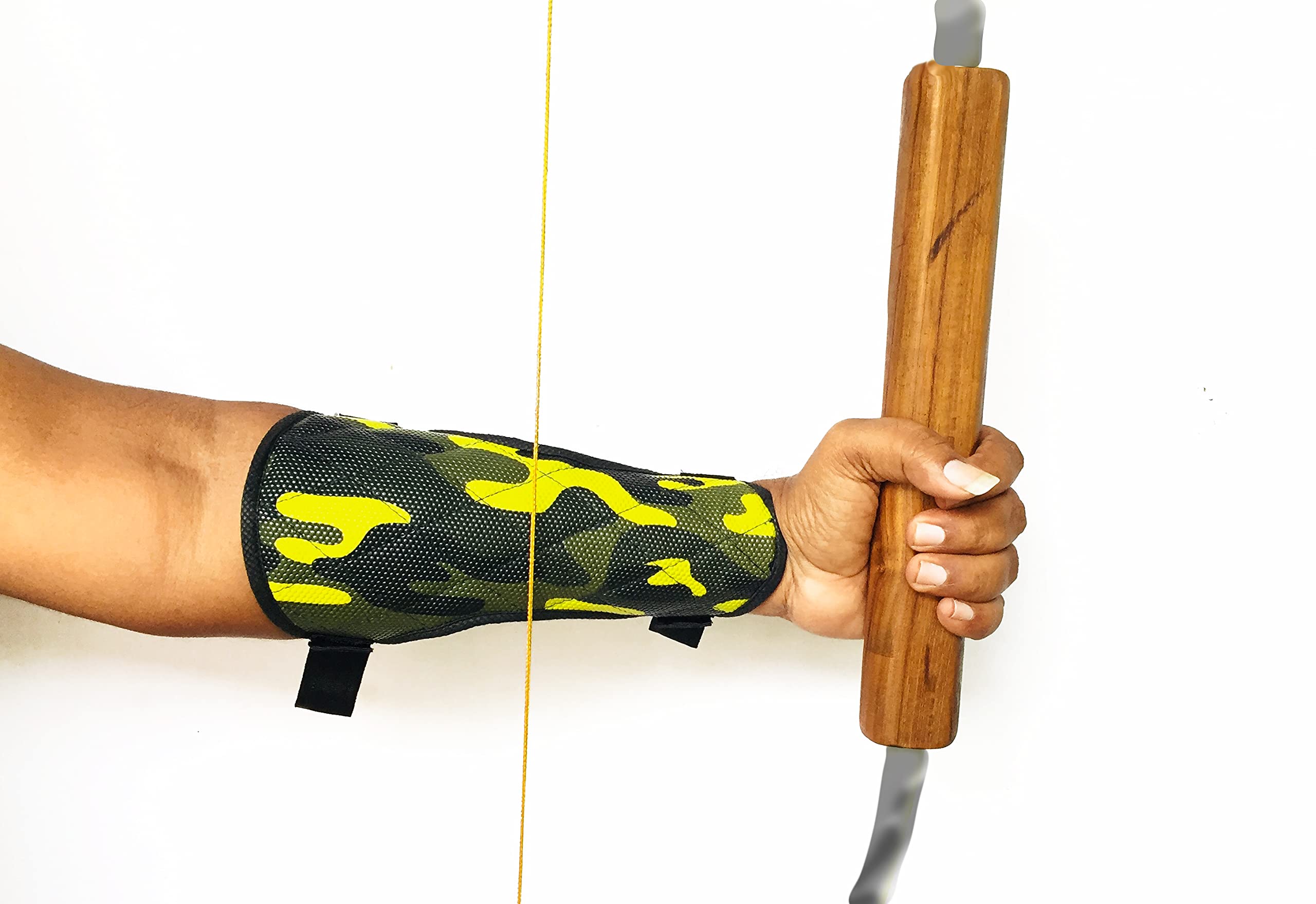 SQL Archery Arm Guard For Men Women & Kids, Artificial Leather, 3 Layer Safety with Hook & Loop Fasteners & Adjustable Clips, Perfect Hold, Arm Guard Forearm Protector, Bracer – (Yellow)