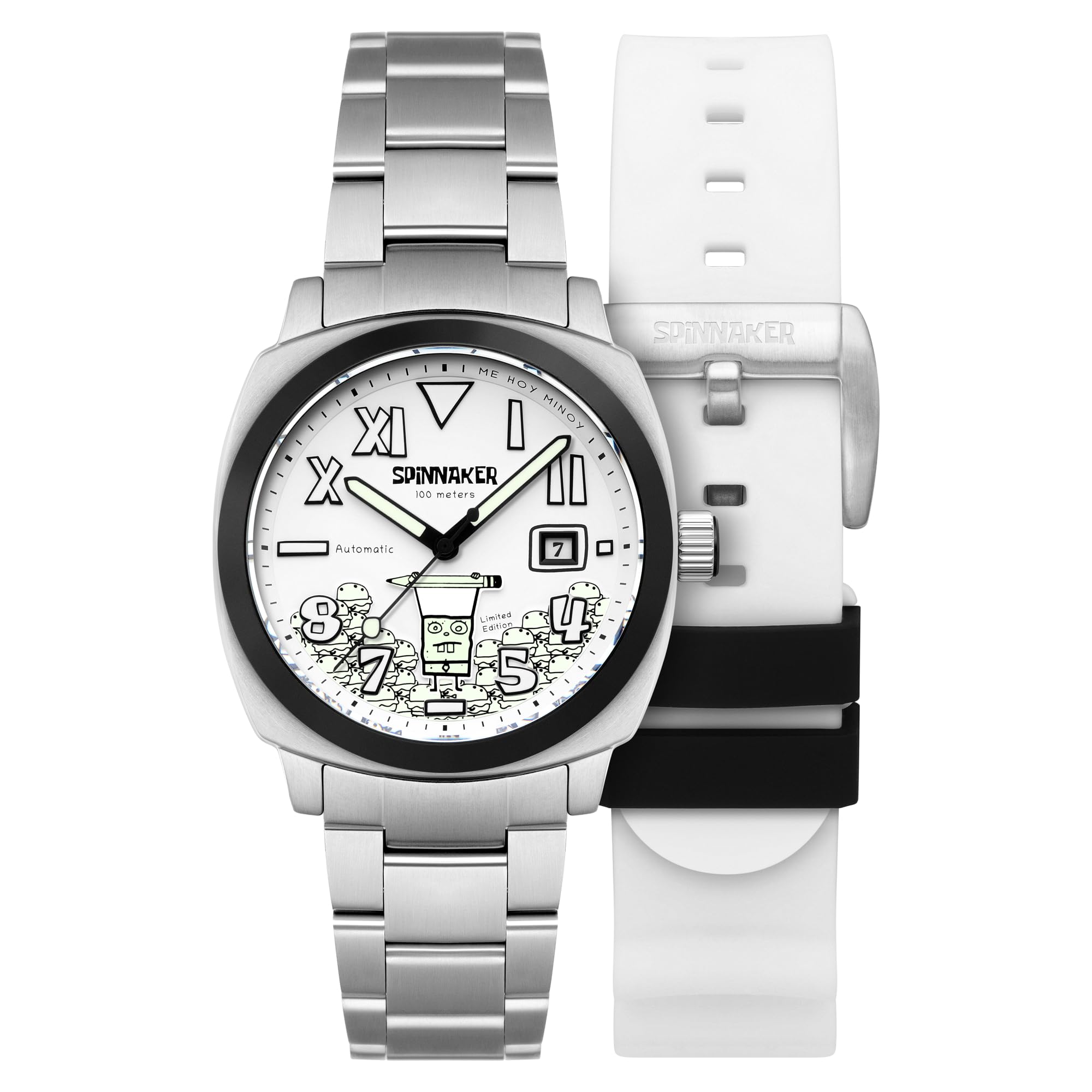 Spinnaker Męski 42 mm Hull California automatyczny Spongebob Squarepants Doodlebob limitowana edycja zegarek z solidną bransoletką ze stali nierdzewnej SP-5174
