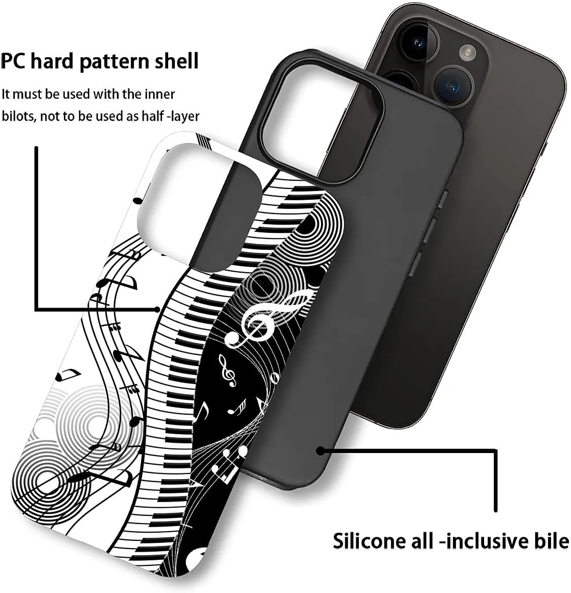 Compatible with iPhone 15 Pro Max Case, Piano Keyboard Music Pattern Print Matte Phone Case Funny Liquid Silicone Case Impact Resistant Anti-Scratch Shockproof Protective Cover image 4