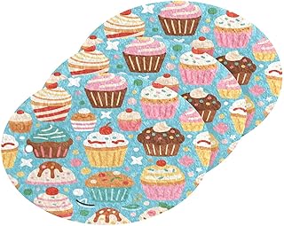 Cupcakes on Blue Background Pattern Dish Scrub Sponges Kitchen Non Scratch Reusable Compressed Cellulose Sponge Hanging for Household Cleaning Washing Dishes Pots and Pans 3 Pack