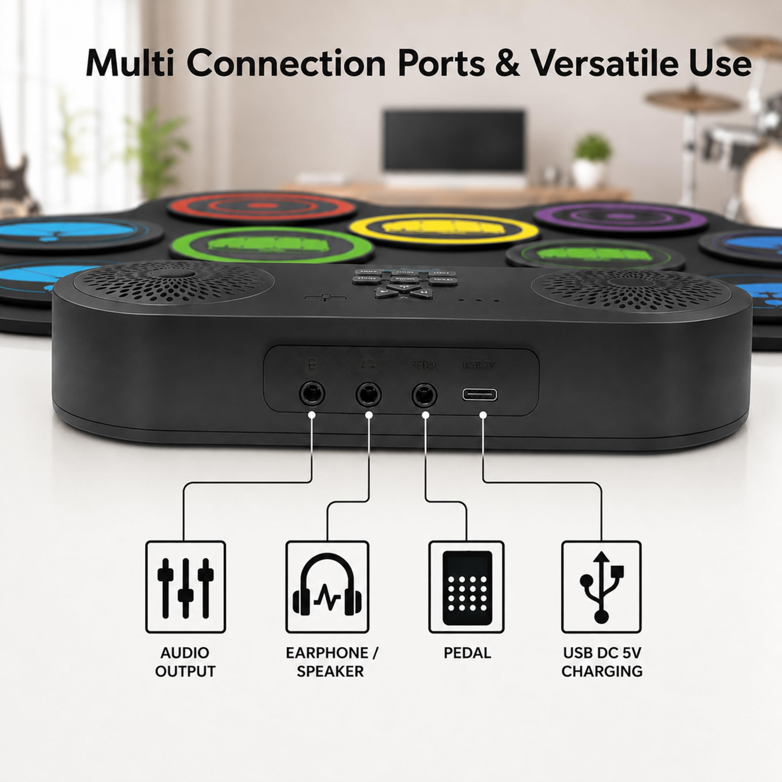 Batería Electrónica Portátil Enrollable para Niños y Adultos, 9 Almohadillas Silenciosas con Altavoz Bluetooth, Batería Musical para Principiantes, Kit Completo con Pedales y Baquetas