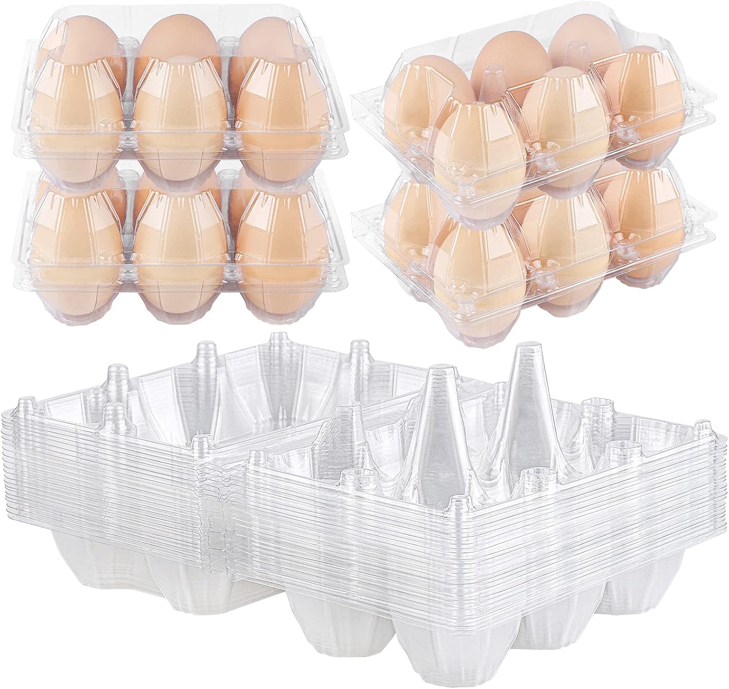Ruisita 18 Pack Plastic Egg Cartons Clear Plastic Egg Holder Eco-friendly Egg Holder Storage Container Disposable Egg Tray Carton Holder for Family Pasture, Chicken Farm, Refrigerator Storage, 6 Grids