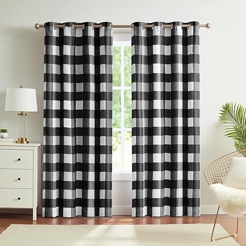 Melodieux Cortinas opacas a cuadros de búfalo de 63 pulgadas de largo para dormitorio, sala de estar, cortinas con ojales para oscurecer la