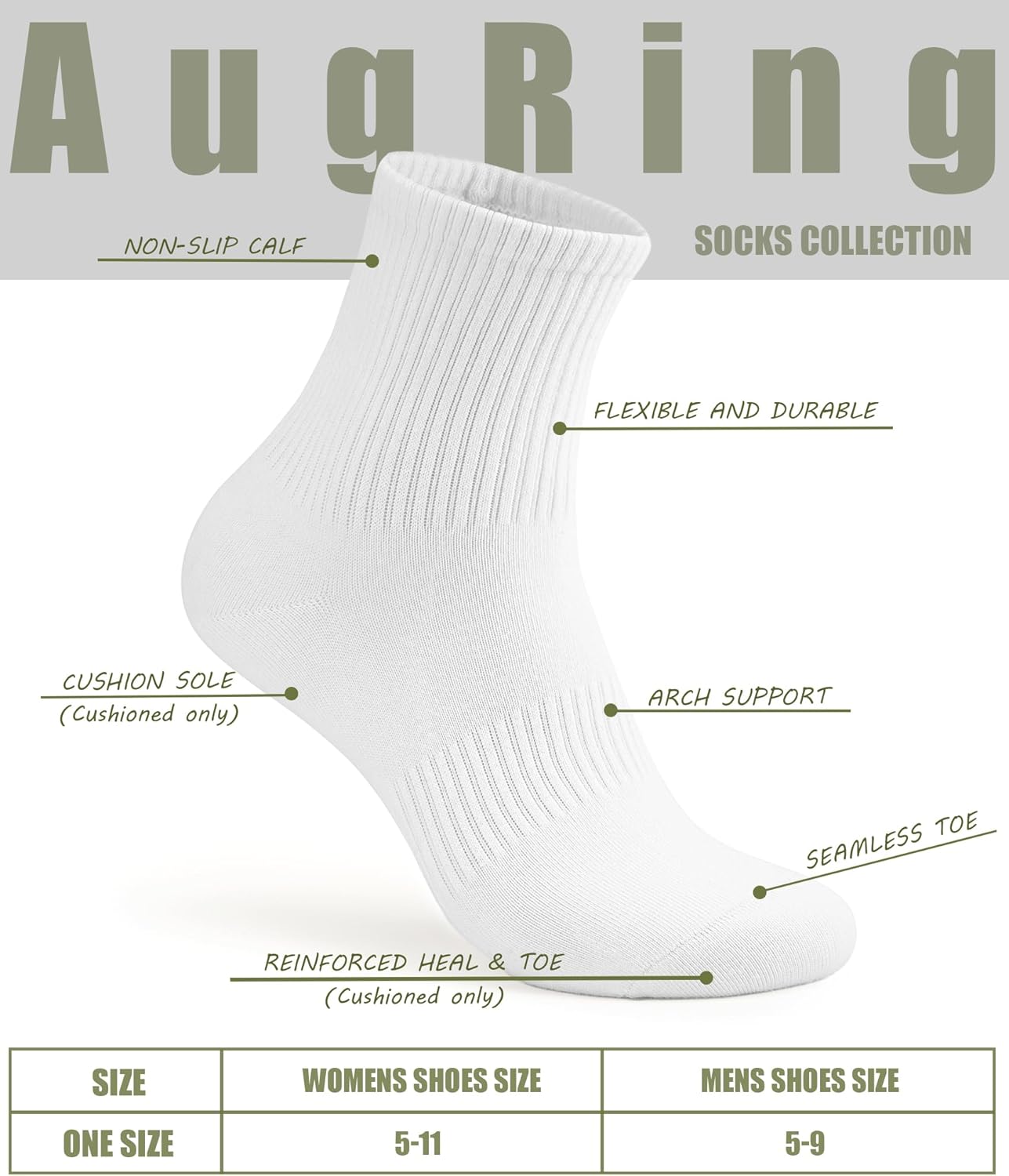 Women Crew Socks Casual Athletic Gym Running Cozy Cotton Calf Socks For Women 3-6 Pack Size 5-11 - Image 6