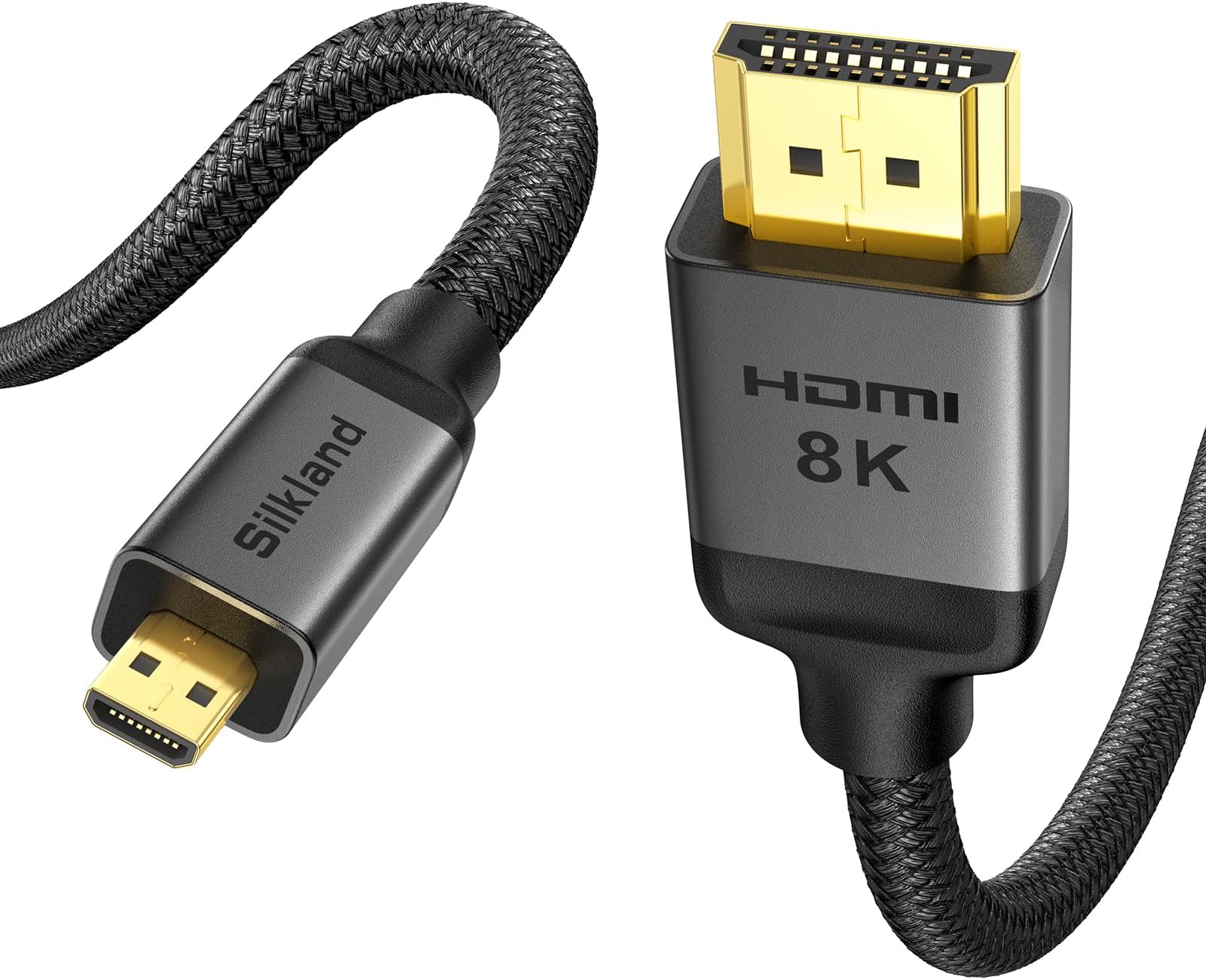 Silkland 8K 4K Micro HDMI to HDMI Cable 6.6ft, Micro HDMI 2.1 Adapter [8K@60Hz, 4K@240Hz 144Hz 120Hz] 6K 5K, 48Gbps, HDR, Compatible for Samsung G8,G9, Camera, Raspberry Pi 5 4, GoPro Hero, Cam Link