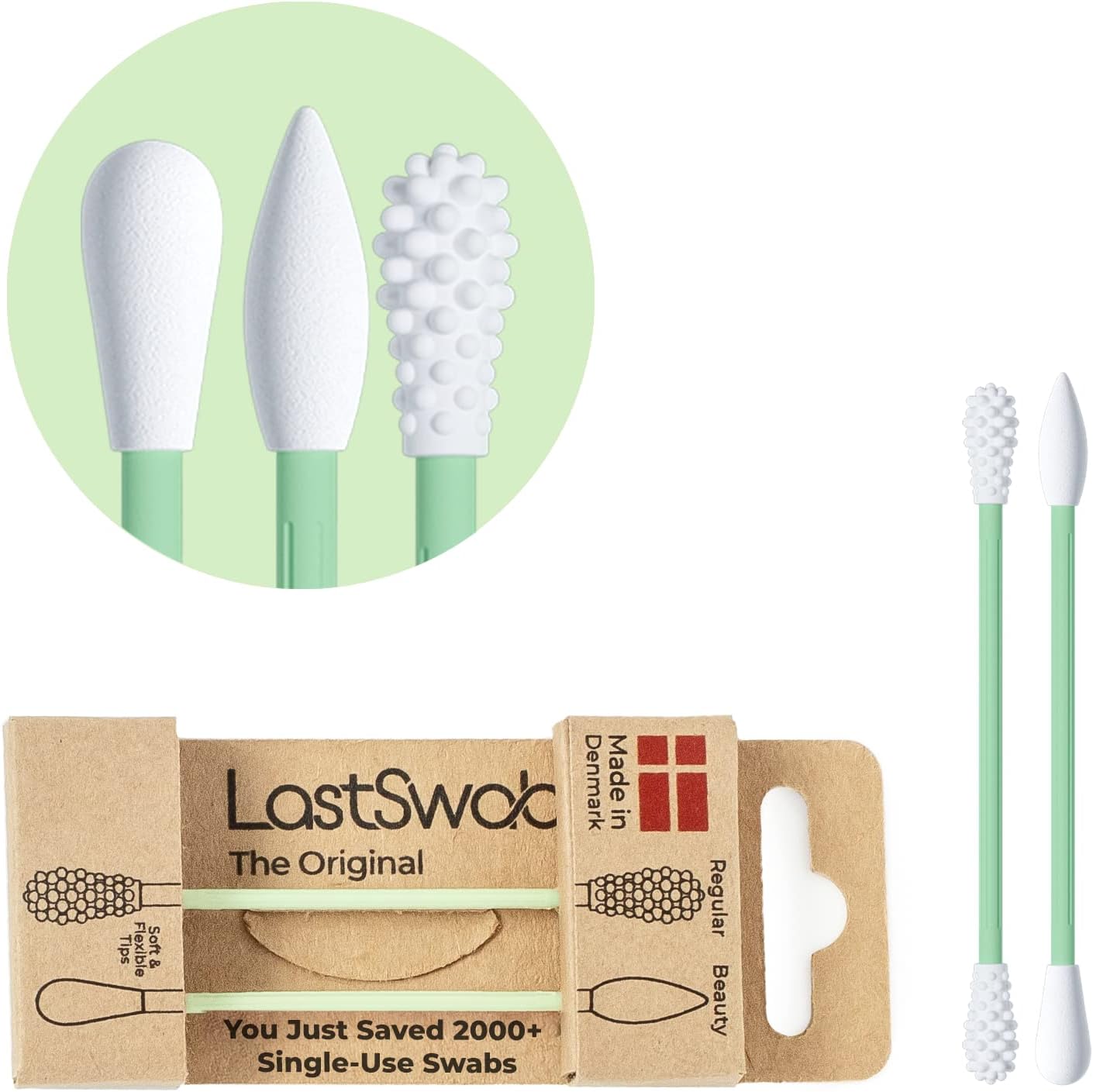 LastSwab Reusable qtips Double Pack - Reusable Cotton Swabs for Ear Wax Cleaning and Pointed qtips for Makeup removal - Zero Waste Eco friendly, Organic Sustainable products