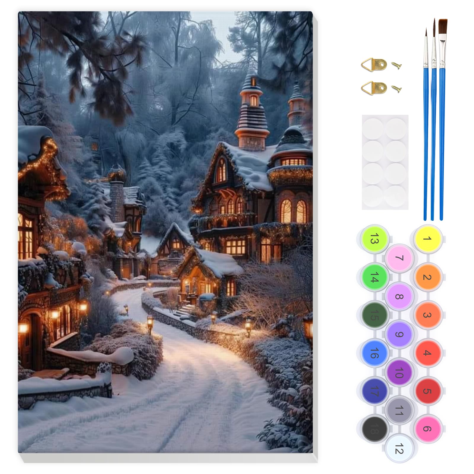 EOBROMD Countryside Paint by Numbers for Adults Beginner with Frame, Snow Paint by Numbers Kits, Painting by Numbers on Canvas, DIY Acrylic Painting Kit Art and Crafts for Home Wall Decor 8x12inch