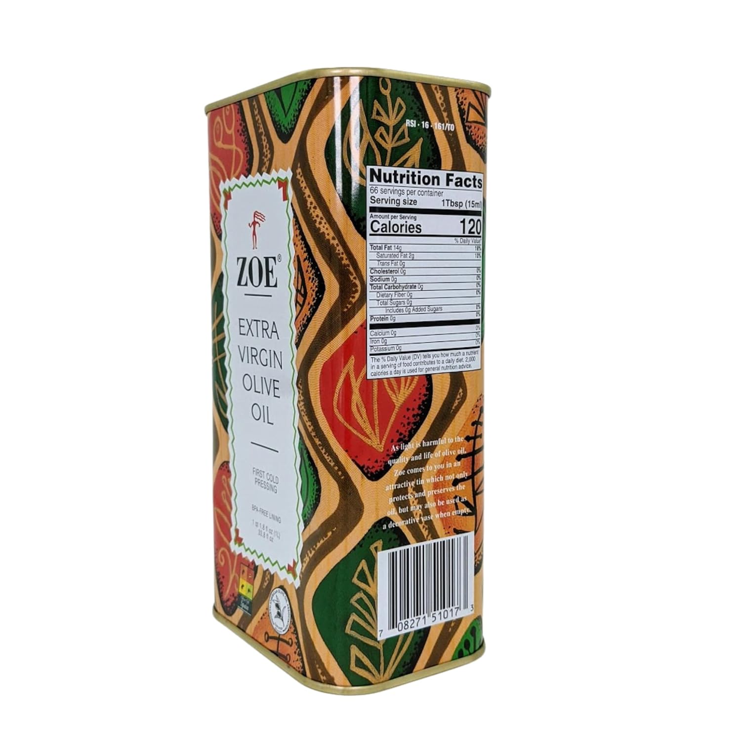 ZOE Extra Virgin Olive Oil 1L (33.8 fl oz) | Freshly Harvested, First Cold-Pressed Spanish EVOO | High Polyphenol, Hand-Selected Olives from Spain | BPA-Free Tin