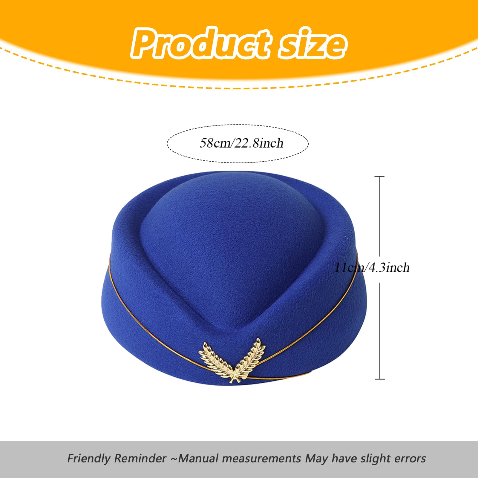 ASTRQLE Womens Stewardess Cap Flight Attendant Hat Air Hostess Uniform Cabin Crew Accessory Cosplay Costume Halloween Party Fancy Dress Blue - Image 2