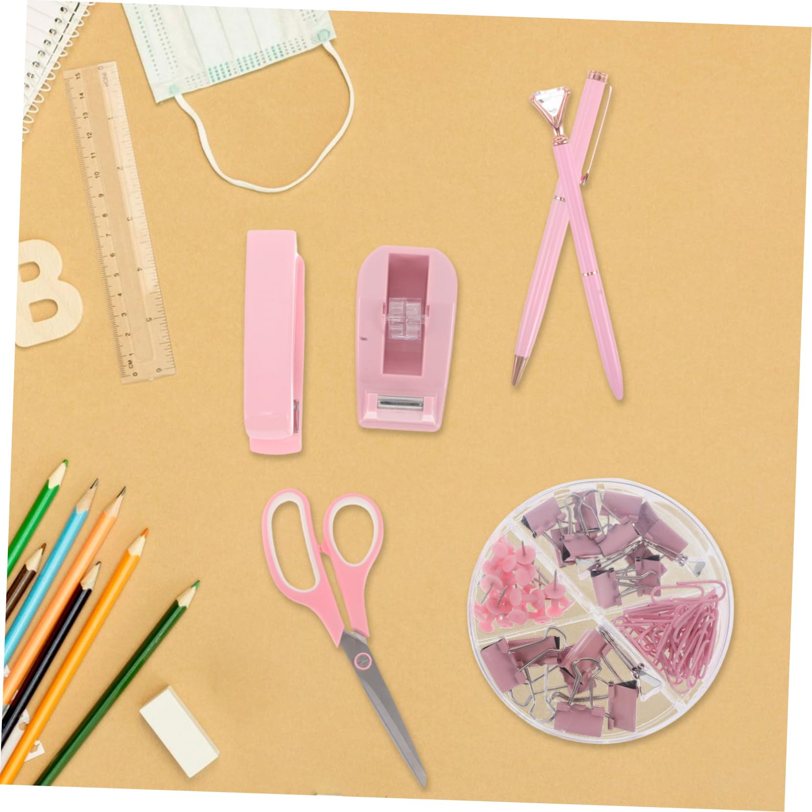 Bürohefter Satz 1 Satz aus Kunststoff Eisen und Papier Rosa | Klebebandabroller und Tackerentferner, für Büro und Studium, Stilvoll für Frauen
