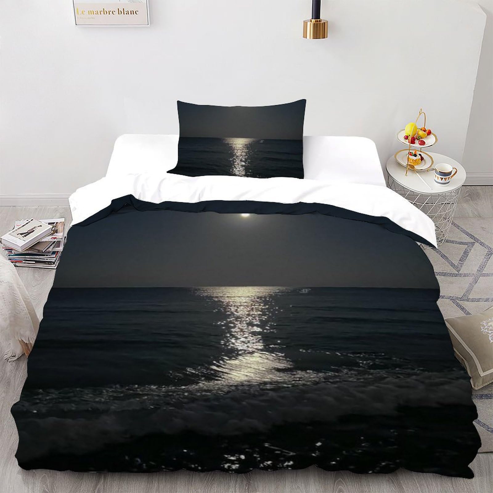 Housse de couette single microfibre haut de gamme Clair de Lune motif imprimé 3D eau de mer
