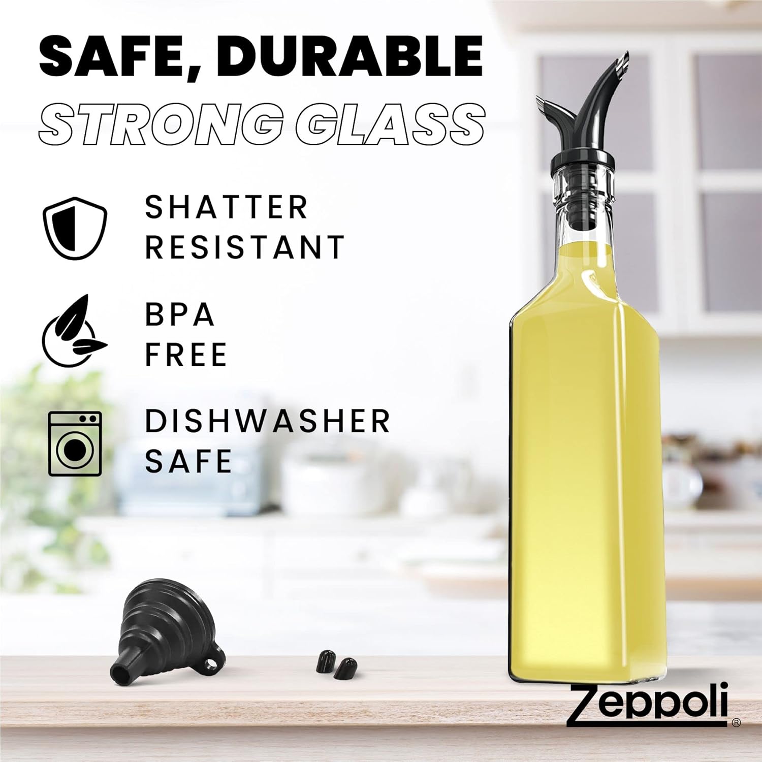 Zeppoli Oil and Vinegar Bottle Dispenser Set with Stainless Steel Rack