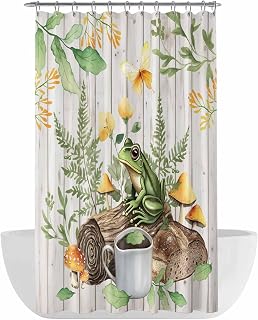 Mushroom Frog Shower Curtain - Water Repellent Fabric Shower Curtains Washable, Flowers Butterfly Green Coffee White Wood Decorative Cloth Bathroom Curtains Modern Bath Decor 36"x72"