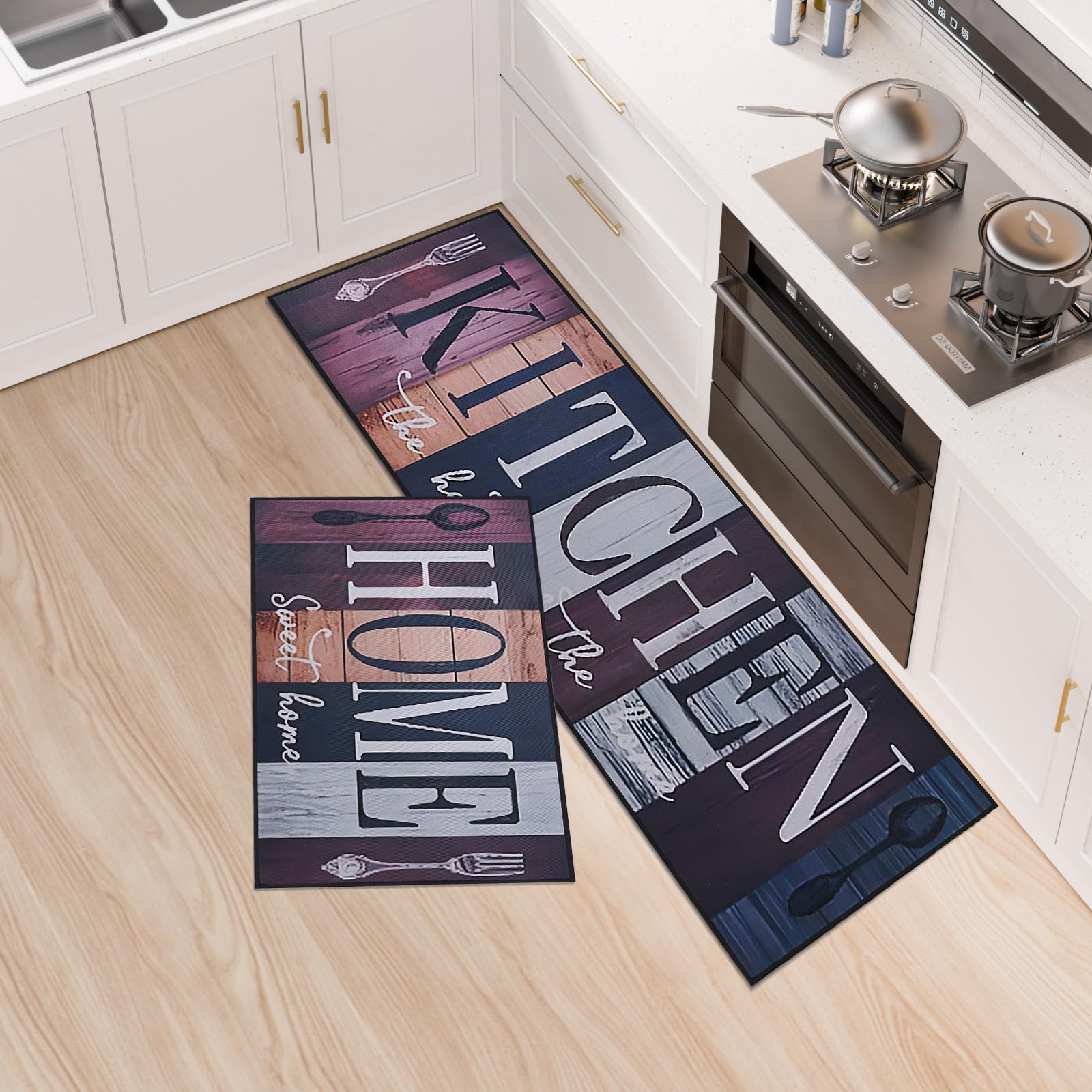 LY4U Kitchen Rug Set, 2 Pieces Non Slip and Anti Fatigue Kitchen Mat Set, Washable Kitchen Floor Mat, Standing Mats for Office Home Decoration