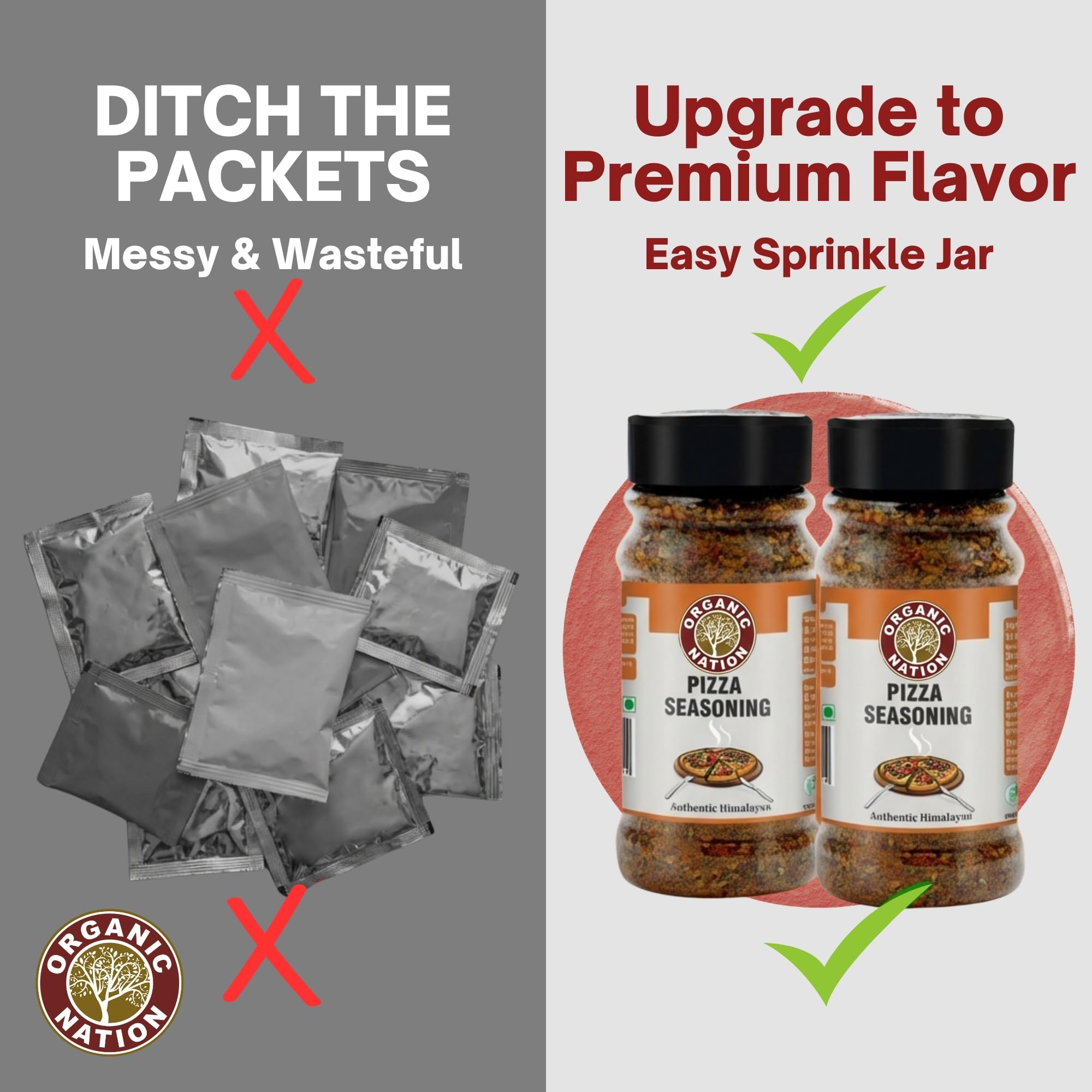 ORGANIC NATION Flavorful Pizza Seasoning Mix Herbs for Authentic Taste, Perfect for Pizza, Pasta, Garlic Bread, Perfect Pizza Mix Seasoning for Homemade Pizzas, 80g (Pack of 2), Natural Ingredients 3