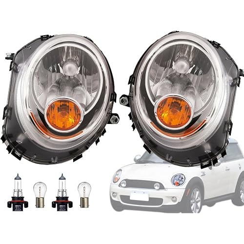 APA Replacement Head Light for 2007 2008 2009 2010 2011 2012 2013 2014 2015 Mini Cooper Yellow Turn Indicator Design 63122751870 63122751869 MC2503105 MC2502105 PAIR