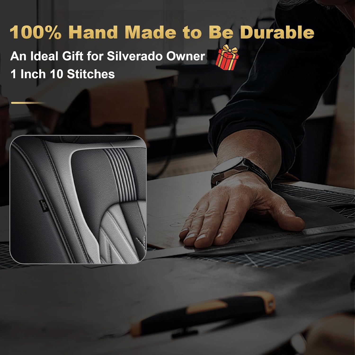 TTX LIGHTING Seat Covers Fit for 2007-2025 2026 Chevrolet Chevy Silverado GMC Sierra 1500 2500HD 3500HD Leather Truck Seat Covers Full Set (#073 Black&Grey, 5 Seats)