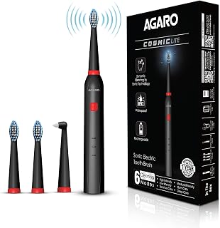 AGARO COSMIC Lite Sonic Electric Toothbrush for Adults with 6 Modes, 3 Brush Heads, 1 Interdental Head and Rechargeable wi... Price In India