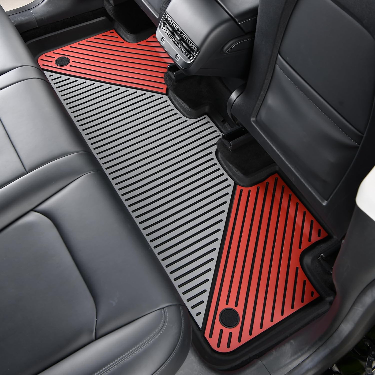FREEMOTOR802 Premium Floor Mats Compatible with 2020-2024 Tesla Model Y, All Weather TPE Injection Floor Carpets Liner Protector 3PCS, Black Gray Red