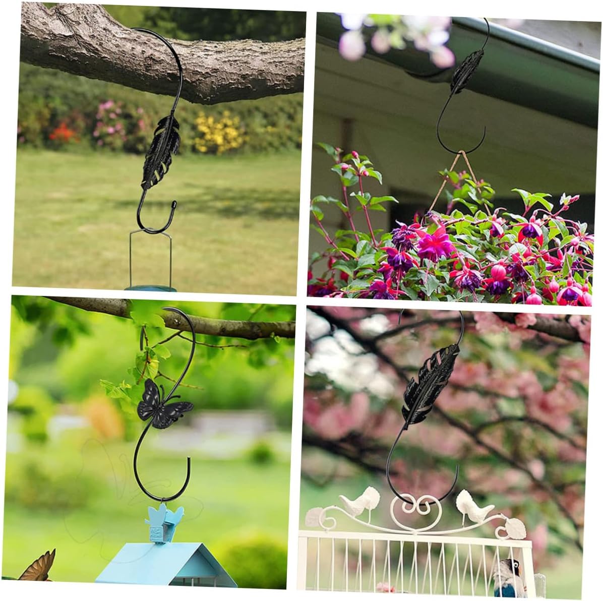 Toddmomy 2pcs 12-inch Metal Hanging Feeder Hooks for Outdoor Bird Supply and Planter Hangers, Decorative Multi-Function Plant Hooks for Balcony and Garden Use