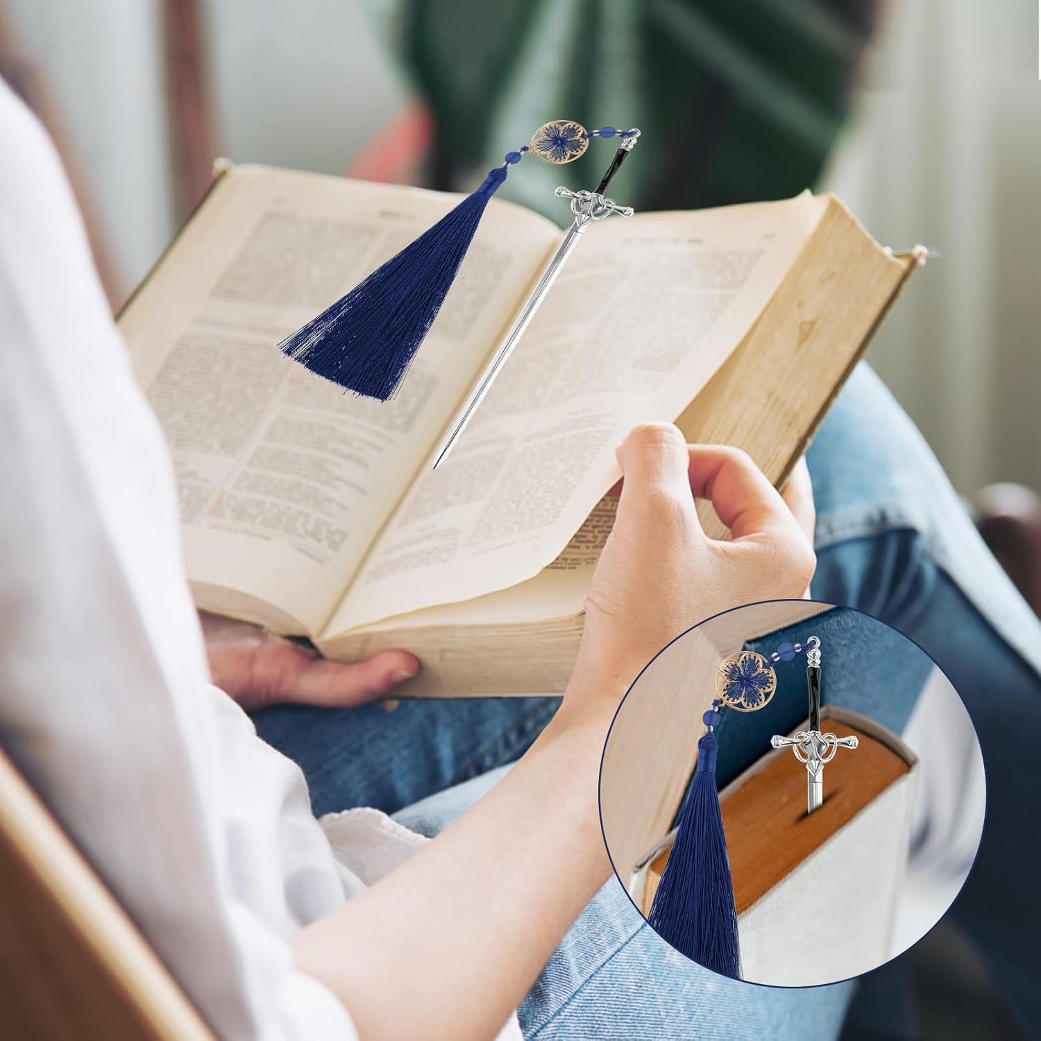 Jeffdad 2Pcs Sword Katana Bookmark Vintage Tassel Metal Pendant Bookmarks Unique Book Lovers Presents Birthday Presents Teacher Gifts Thanks Gift for Boyfriend(Silver Blue + Silver White) - Image 4