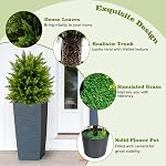 Goplus 21.5” Artificial Cedar Topiary Ball Tree, Set of 2 False Potted Plants Artificial Shrubs Bushes with Cement Pot, Fake Evergreen Artificial Topiary for Indoor Outdoor Home Front Porch Decor