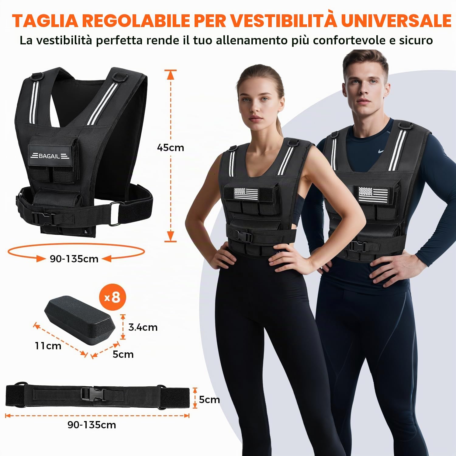 BAGAIL Gilet Zavorrato per l'allenamento della Forza, Piastre di Ferro Rimovibili, Busto Regolabile, Gilet Fitness Resistente per Uomo Donna, Ideale per gli Allenamenti in Palestra,Yoga ed Aerobici