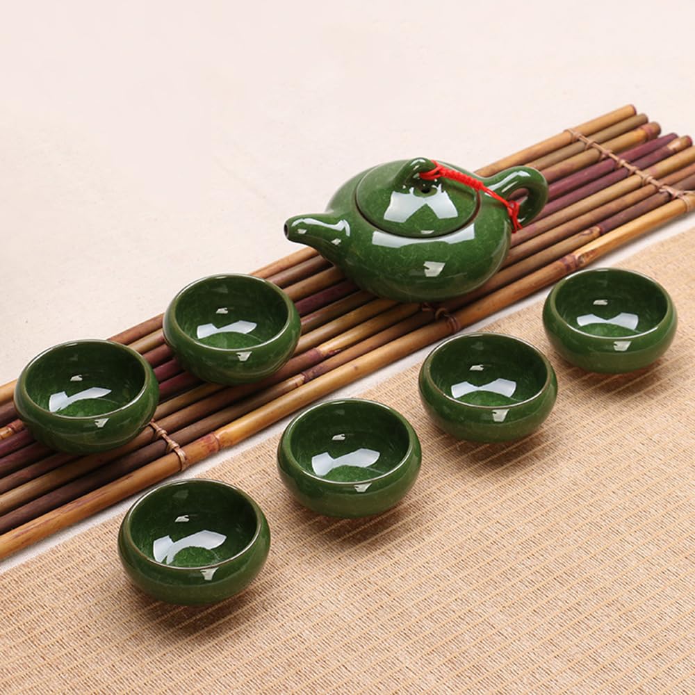 Crepa di Ghiaccio Porcellana Smaltata Set da Tè - Utensile Cinese Kung Fu Servizio da Tè con 6 Tazze da Tè (1.7 once) e Teiera (6.8 once)