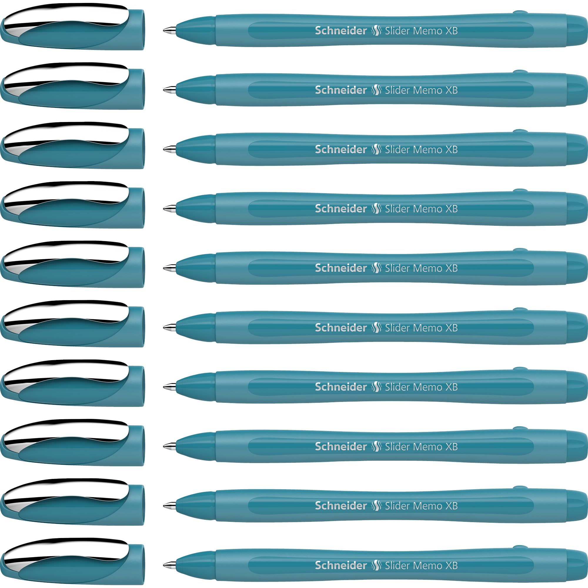 Schneider Slider Memo XB Kugelschreiber (Colour Edition mit Kappe, Strichstärke: XB) 10er Pack, Gehäusefarbe: teal, Schreibfarbe: blau