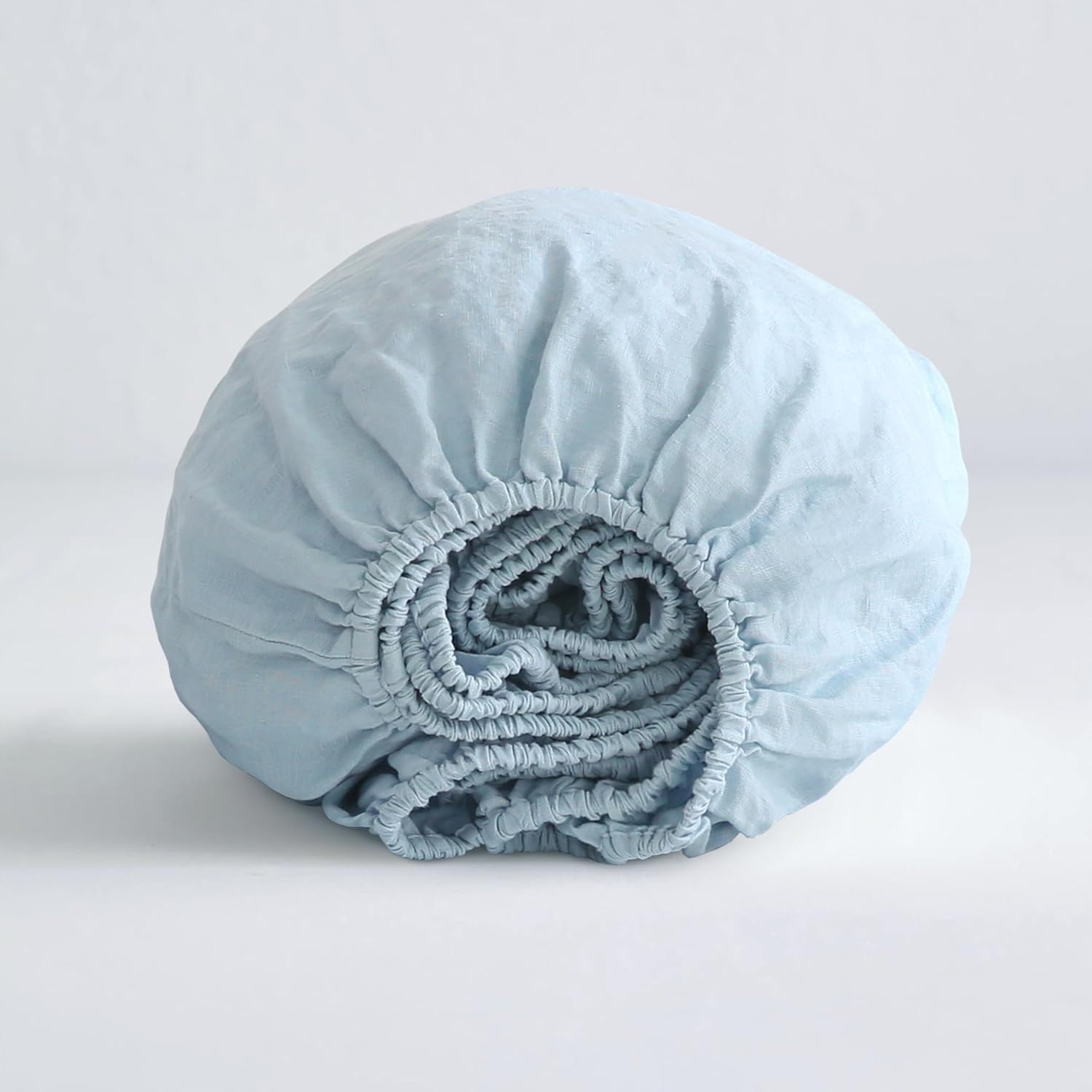 100% French Linen Fitted Sheet Full Size 54x75 Inch,Mattress Cover 16inch Deep Pocket, Soft Breathable and Stone Washed All-Around Elastic (Blue, 1 Fitted Sheet Only - Full)