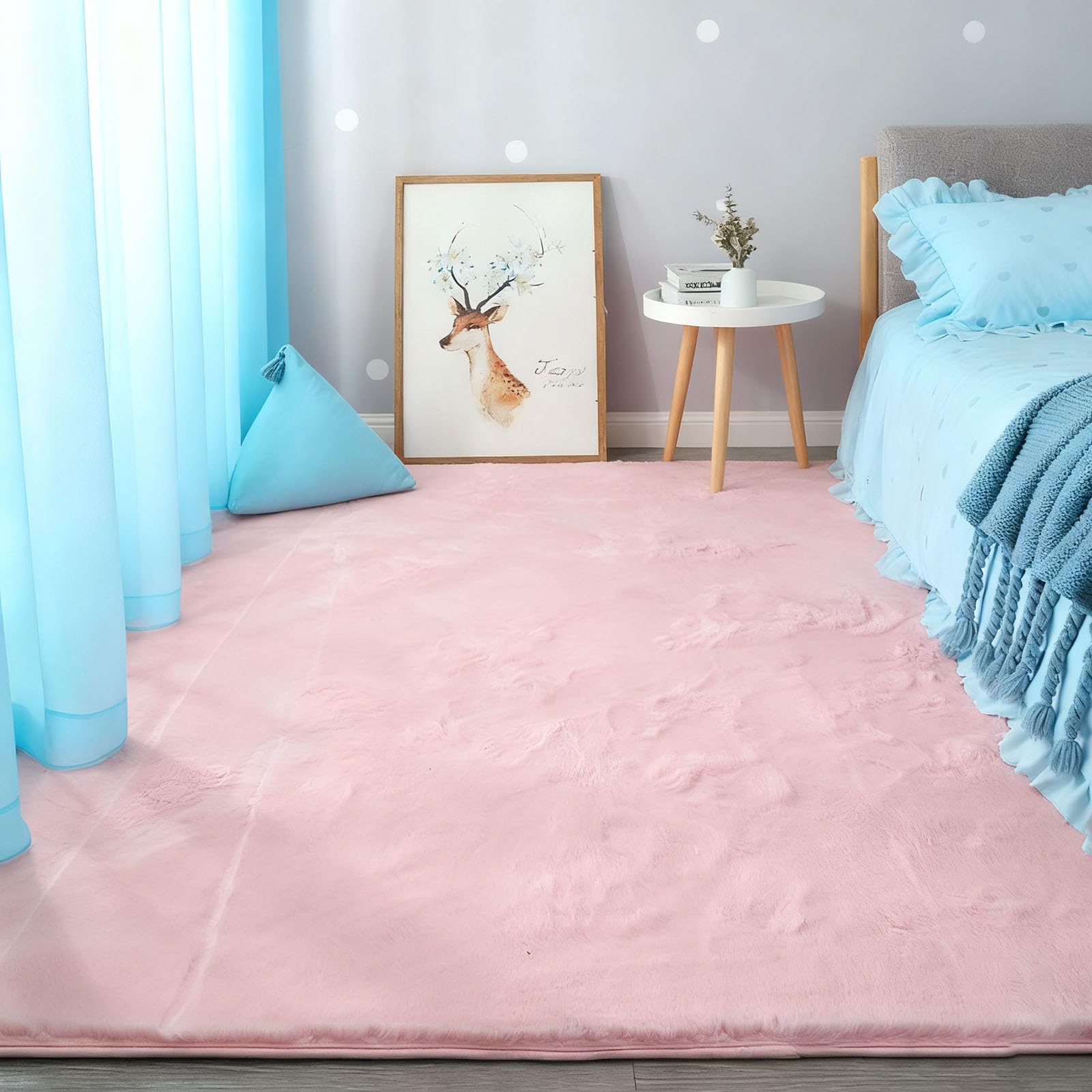 Tapis poil ras rose 110x210 cm lavable et antidérapant pour chambre