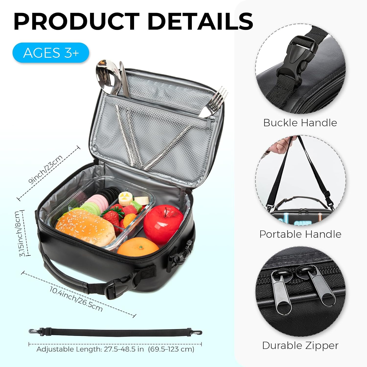 Game Console Boys Lunch Box, Insulated Lunch Bag for Kid Teen, Portable Gamer Lunch Box with Hand Hold & shoulder straps , Bento Reusable Large Capacity Waterproof Leakproof to School Office Picnic