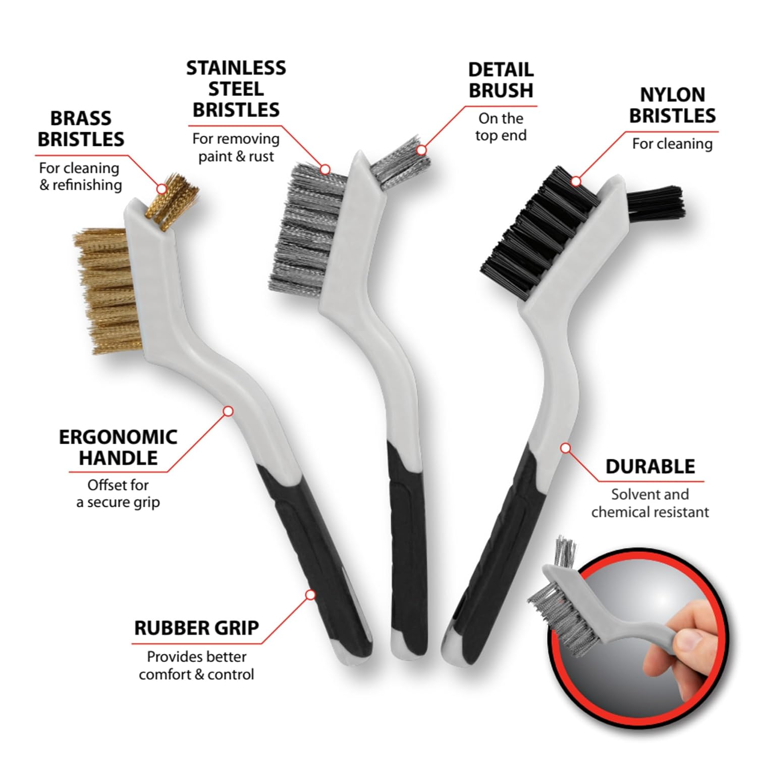Performance Tool 20410 3-Piece Soft Grip Mini Brush Set