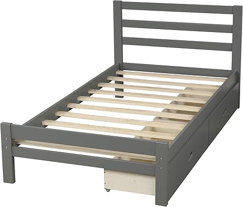 Miniatura 7 de Harper & Bright Designs Base de cama individual, base de cama de plataforma individual con cajones de almacenamiento y cabecera, marco de cama de