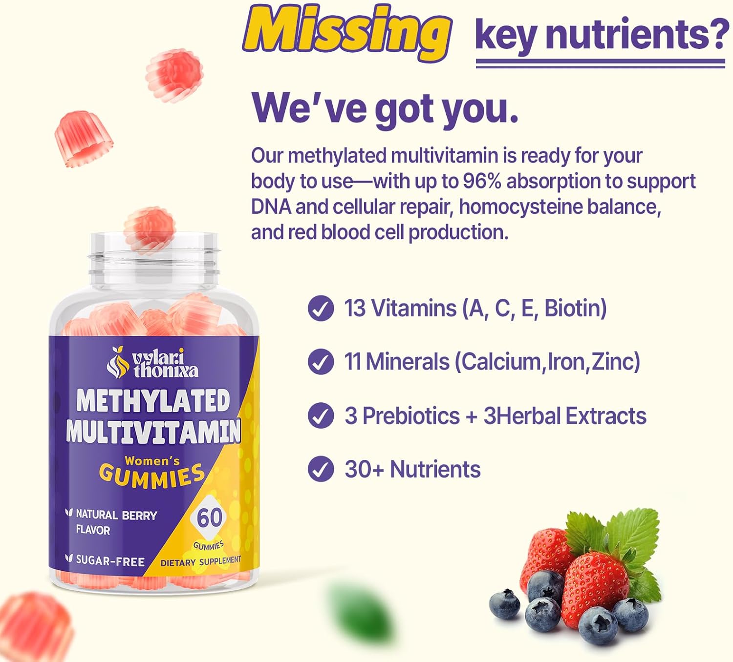 Methylated Multivitamin Gummies for Women – MTHFR Supplement Contains Methylfolate, Methylated B12, TMG & Vitamins A C E K – Energy, Immune & Skin Support– Womens Gummy Multivitamins - Image 4