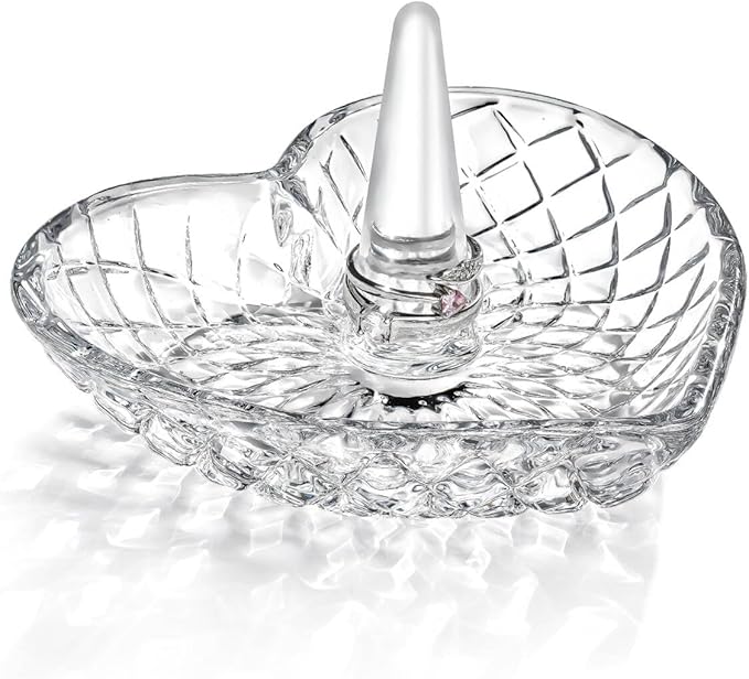 H&D HYALINE & DORA Clear Heart Shaped Crystal Jewelry Holder Decorative Glass Ring Dish Crystal Jewellery Tower Gifts for Women
