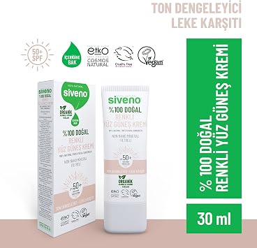 Siveno 100% Natural Face Sunscreen Color Tone Synchronizer Anti Stain UVB SPF 50+ 30 ml