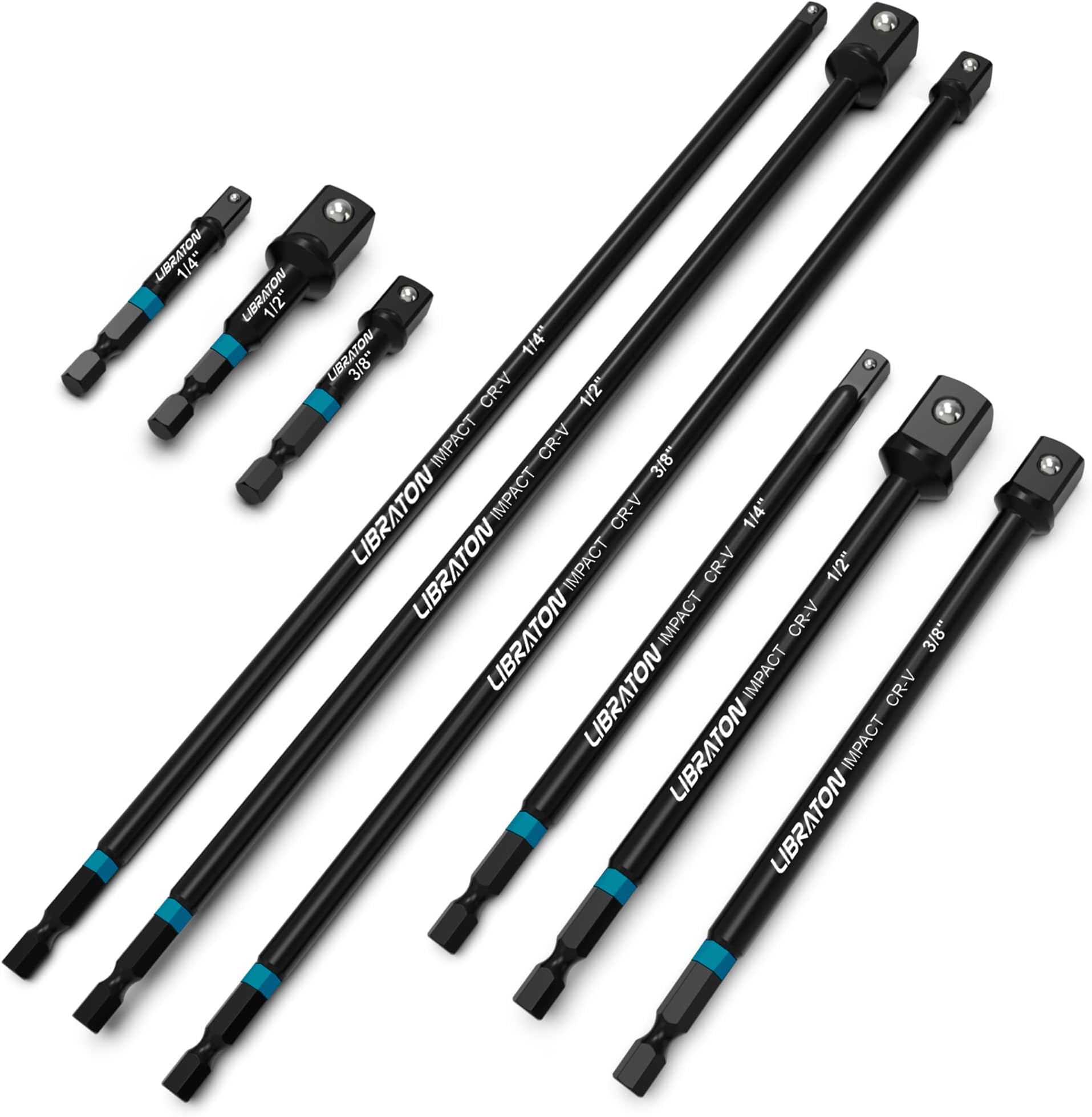 Libraton 9PCS Impact Socket Adapter Set, 3" 6" 12", Drill Socket Adapter 1/4" 3/8" 1/2", Socket Driver Adapter, Drill Socket Adapter Extension, Adapter Power Drill to High Torque Impact Wrench
