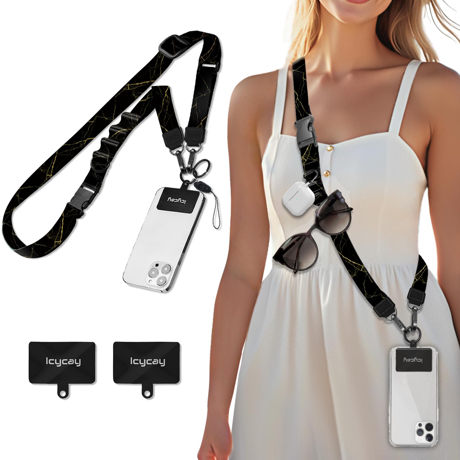 Icycay Phone Lanyard Crossbody Strap Neck Adjustable Teacher Women Marble